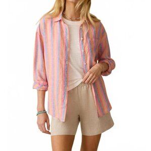 FAHERTY laguna linen relaxed shirt in cabana multi stripe Sz XS Relaxed Fit